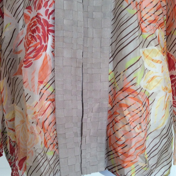 Chico’s sheer silk open weaved ribbon trim top Chicos size 3 or large - Picture 5 of 16